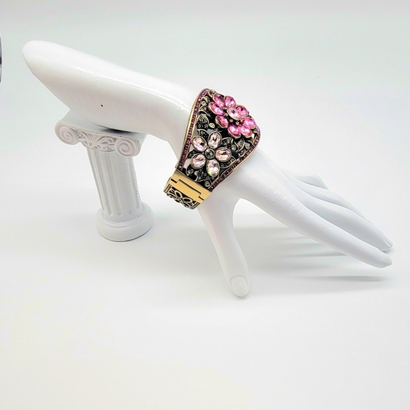 Heidi Daus Pink Hinged Flower Statement Cuff with Swarovski Crystals - Picture 7 of 14